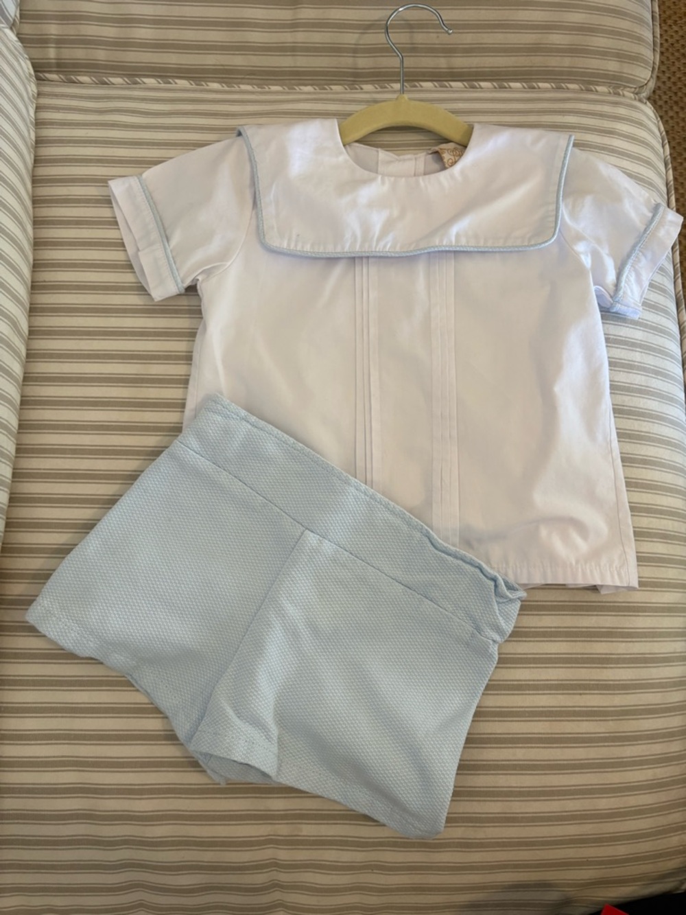The Beaufort Bonnet Company White Sailor-Collar Top with Light Blue Shorts